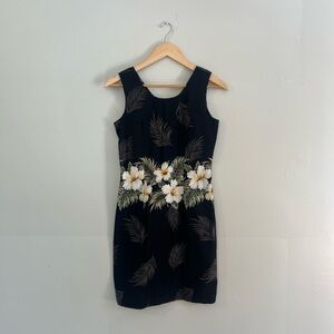 Vintage 90s Ky’s Hawaiian Black Tropical Vacation Floral Mini Cotton Tank Dress